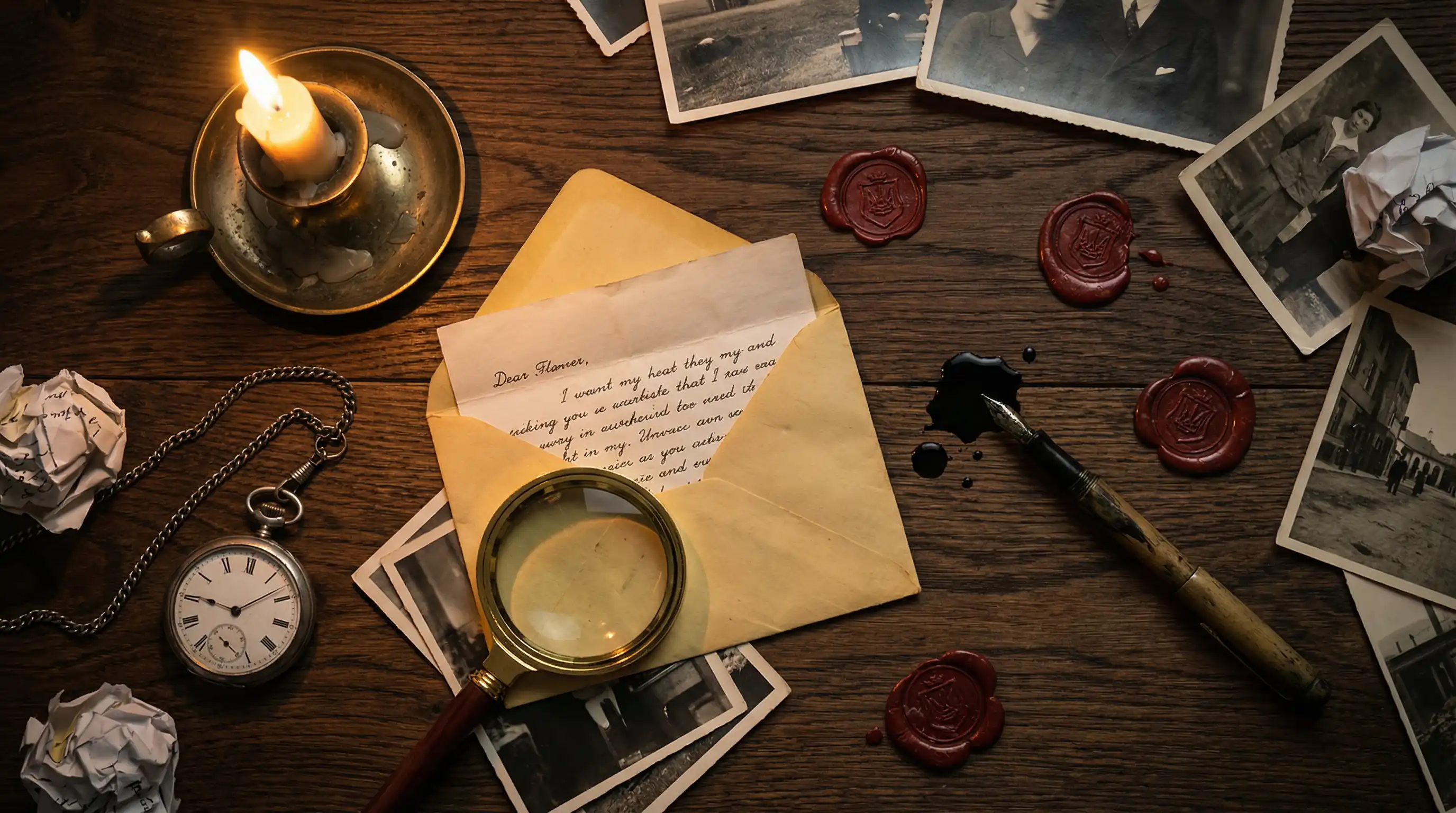 17c一起草 侦探书桌场景 - 散落的信件与线索